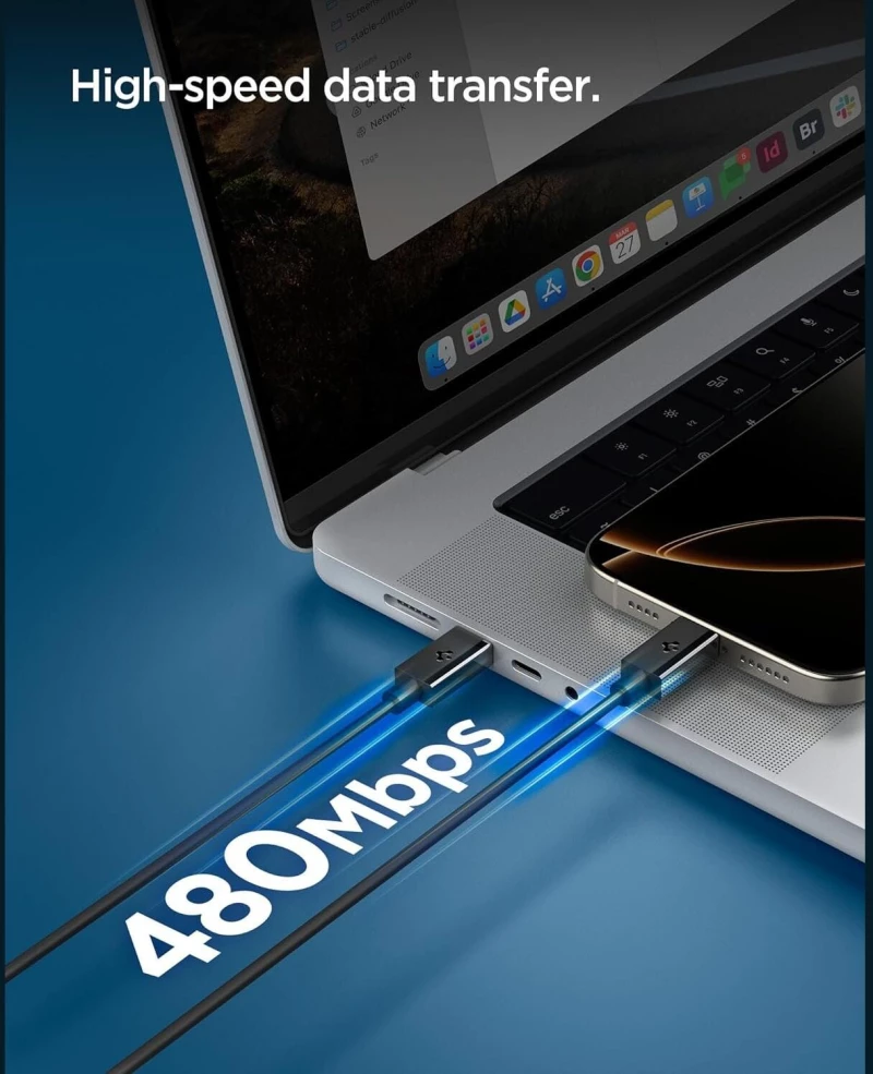 Καλώδιο Type-C Spigen Essential EB6020CC Φόρτισης & Μεταφοράς Δεδομένων σε Type-C 200cm 60W - Black (ACA08720)