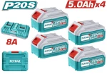 Σετ 4 μπαταρίες 20V / 5.0Ah λιθίου & διπλός ταχυφορτιστής TOTAL TFBCLI20285E