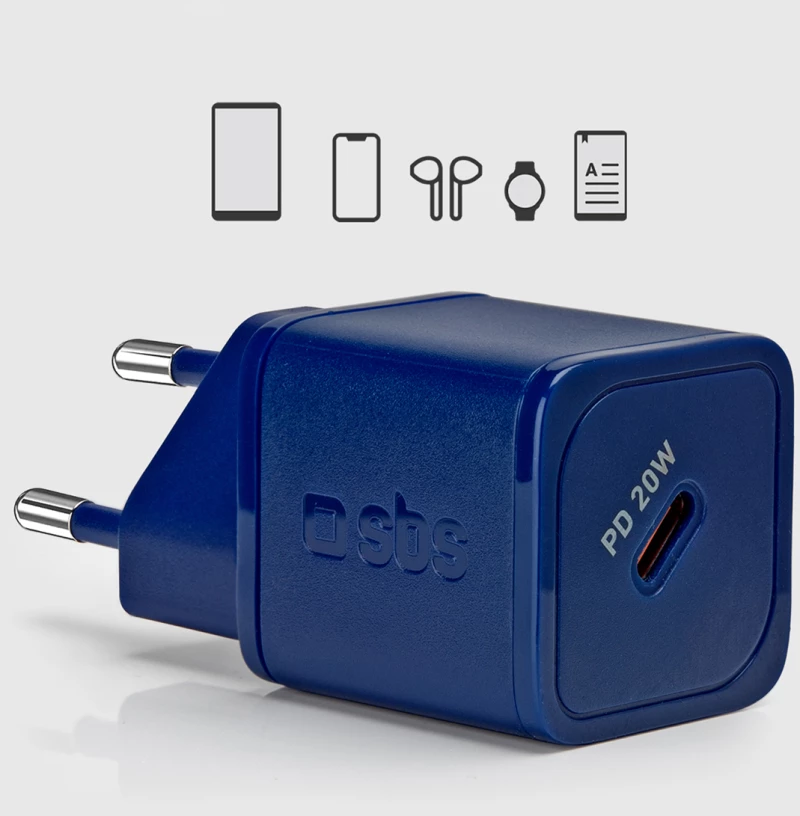 SBS TETRGAN1C20B 20W GaN Wall Charger with Power Delivery - Blue