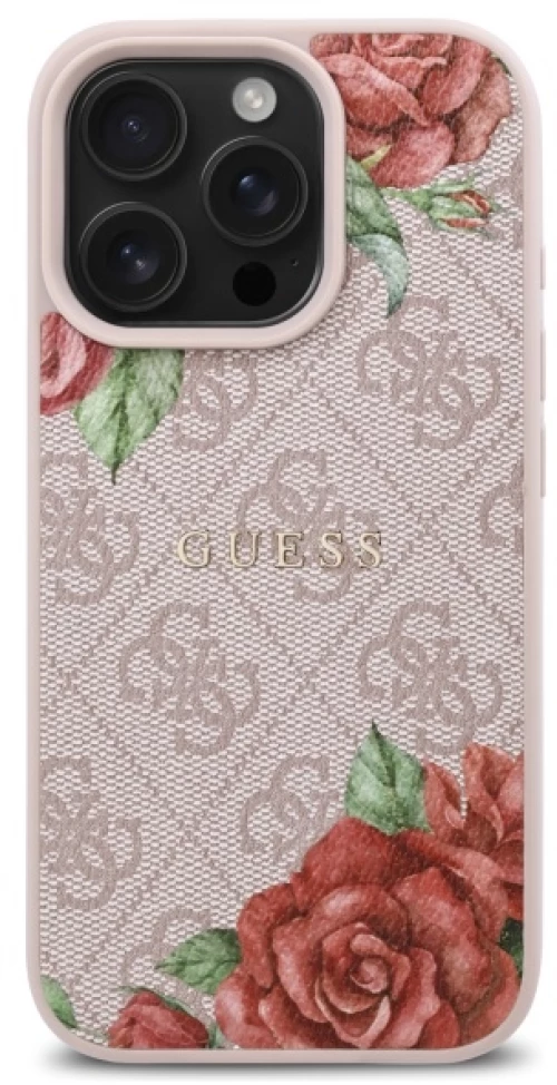 Guess GUHMP16LP4ROPEMCP iPhone 16 Pro 6.3" pink/pink hardcase 4G Flowers Print MagSafe