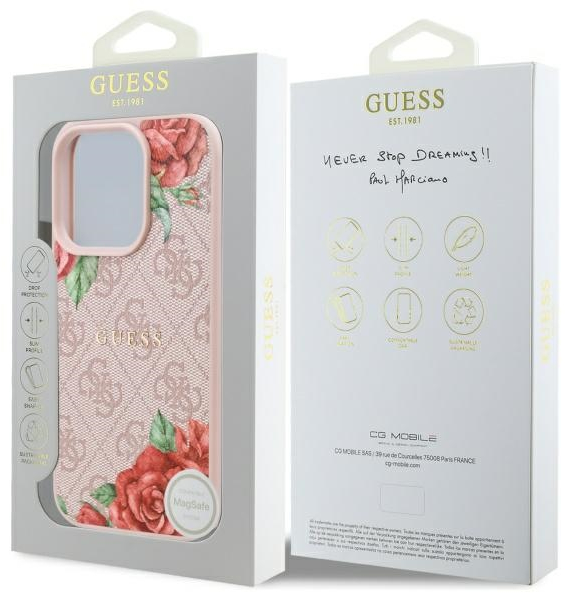 Guess GUHMP16LP4ROPEMCP iPhone 16 Pro 6.3" pink/pink hardcase 4G Flowers Print MagSafe
