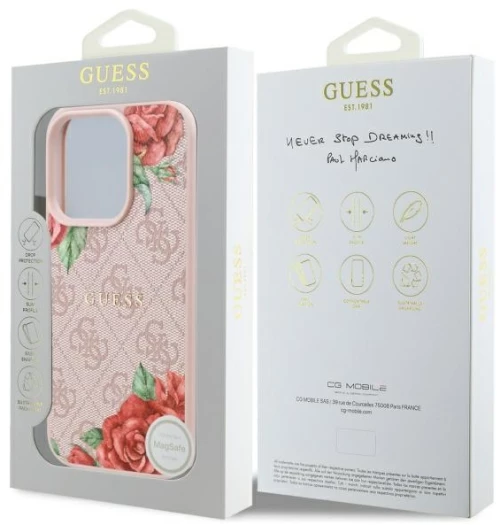 Guess GUHMP16LP4ROPEMCP iPhone 16 Pro 6.3" pink/pink hardcase 4G Flowers Print MagSafe