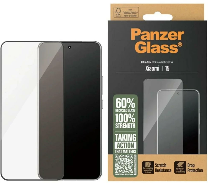 PanzerGlass Ultra-Wide Fit tempered glass w. Black Frame for Xiaomi 15