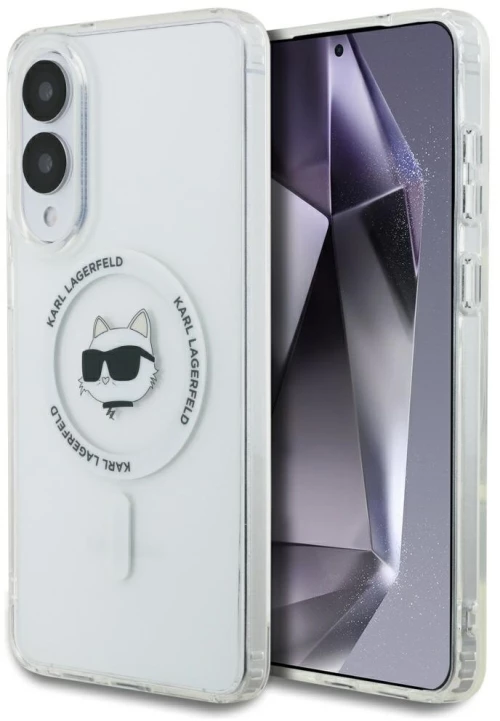 Karl Lagerfeld Button Choupette Head Printed Logo MagSafe Case for Samsung Galaxy S25 Edge - White