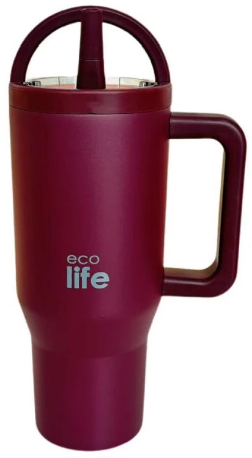 Tumbler με Ενσωματωμένο Καλαμάκι και Διπλό Χερούλι Ecolife - Cranberry 900ml