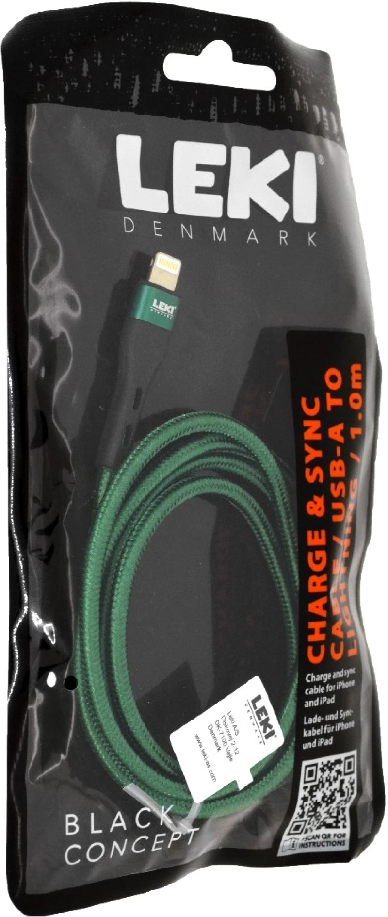 Καλώδιο Σύνδεσης και Φόρτισης Leki Black Concept USB-A σε Lightning Braided Πράσινο 1m