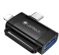 Lamtech 2-in-1 Portable Adapter Ip/usb-c Male To Usb2.0 Female Black