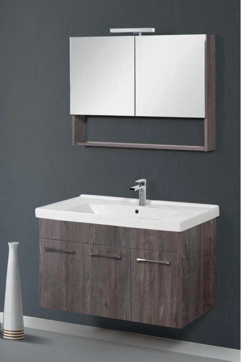 Έπιπλο Μπάνιου Cappuccino MDF Laminate Βάση, Καθρέπτης, Νιπτήρας 60cm 112