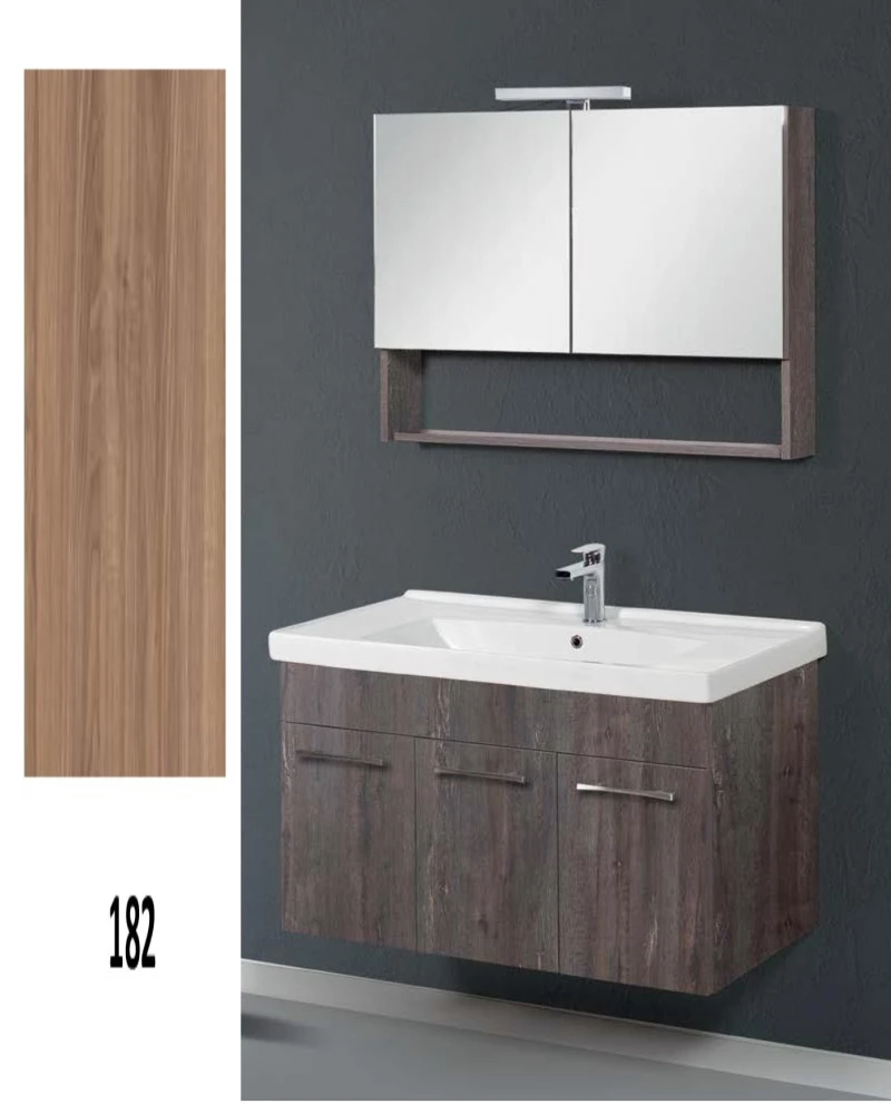 Έπιπλο Μπάνιου Cappuccino MDF Laminate Βάση, Καθρέπτης, Νιπτήρας 60cm 112