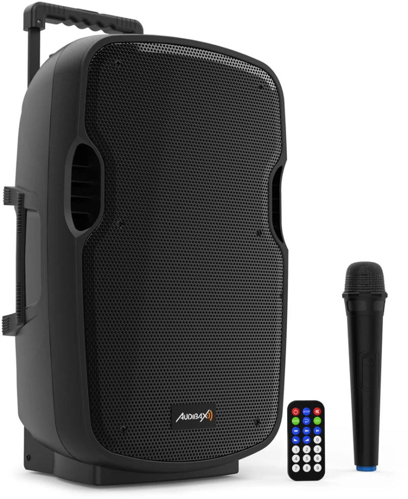 Audibax DENVER 10 Black - Φορητό ηχείο μπαταρίας 10" με ασύρματο μικρόφωνο χειρός