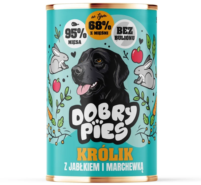 DOBRY PIES Rabbit with apple and carrot - wet dog food - 400g