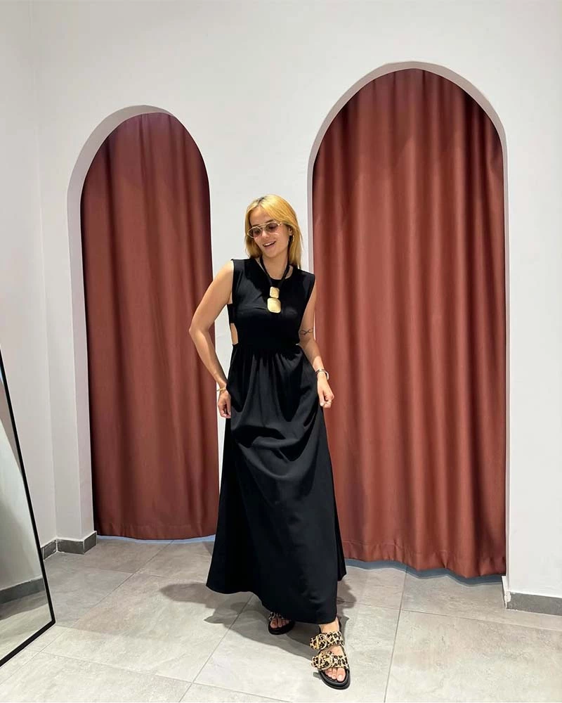LYDIA ΓΥΝΑΙΚΕΙO ΑΜΑΝΙΚΟ MAKΡΥ ΦΟΡΕΜΑ (ΜΑΥΡΟ) 50% βαμβακερό