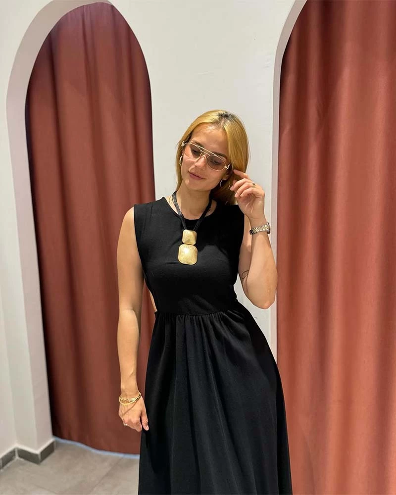 LYDIA ΓΥΝΑΙΚΕΙO ΑΜΑΝΙΚΟ MAKΡΥ ΦΟΡΕΜΑ (ΜΑΥΡΟ) 50% βαμβακερό