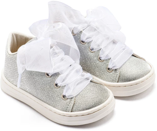 Babywalker Sneaker απο Ύφασμα και Δέσιμο Κορδέλα BW4864 Ασημί