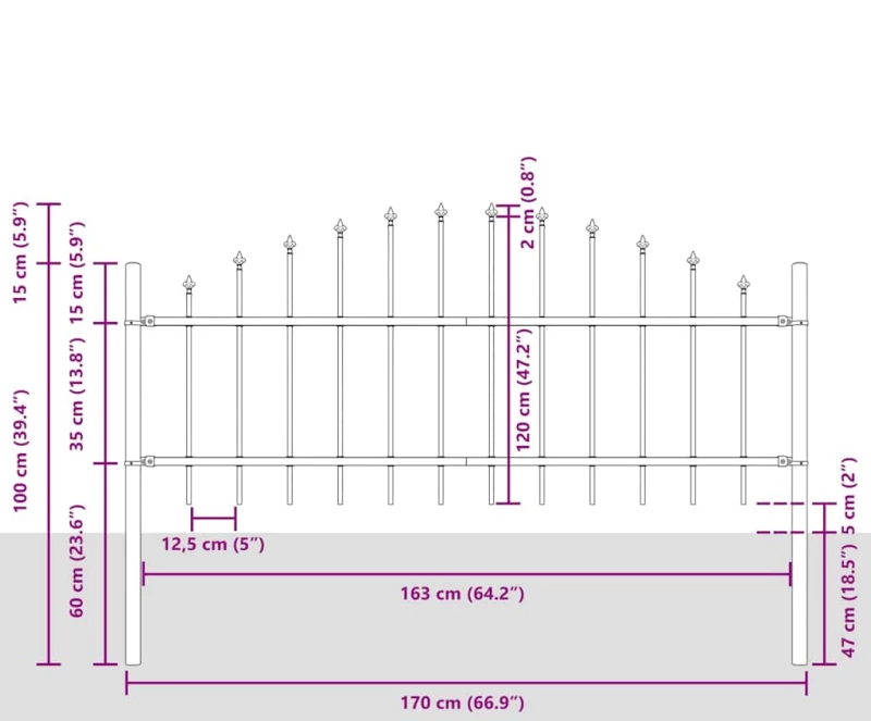 vidaXL Φράχτης Κήπου Γκρι 340 x 75 εκ.