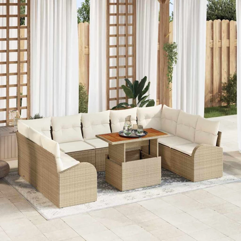 vidaXL Σετ Καναπέ Κήπου 10 pcs μπεζ και κρεμ 100 x 55 x 73 εκ