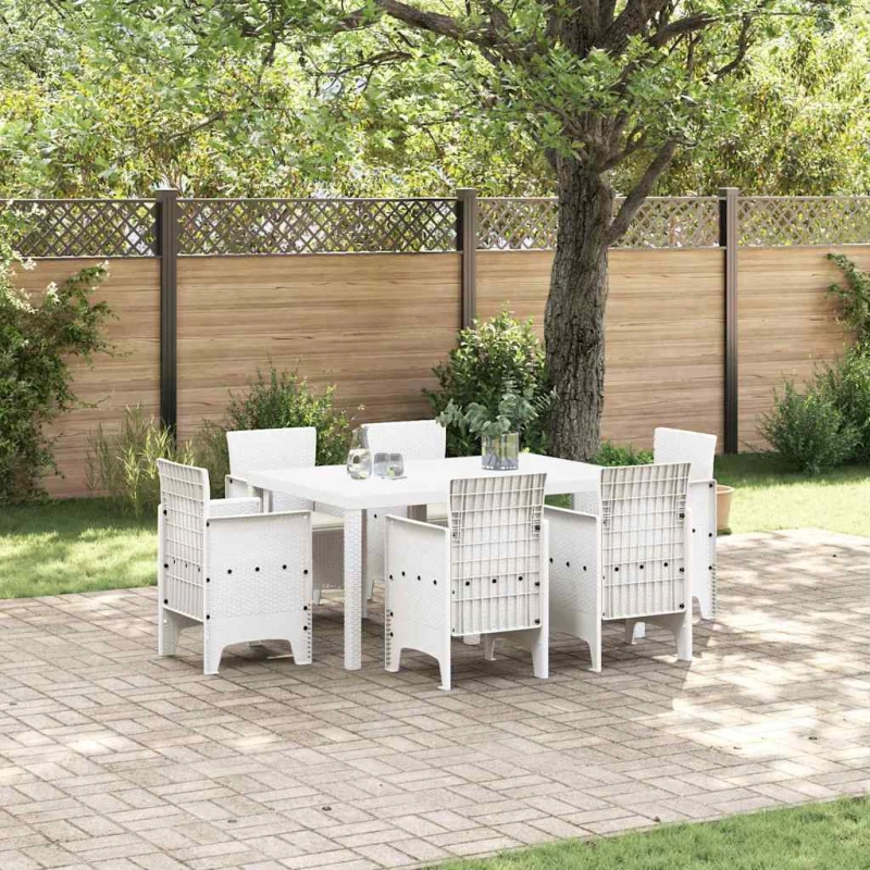 vidaXL Σέτ φαγητού για κήπο 7 pcs Λευκό Rattan Polt