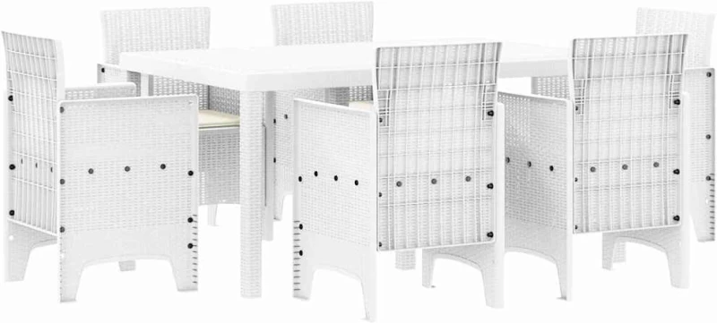 vidaXL Σέτ φαγητού για κήπο 7 pcs Λευκό Rattan Polt