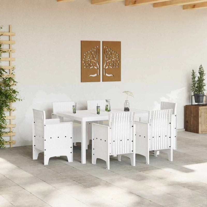 vidaXL Σέτ φαγητού για κήπο 7 pcs Λευκό Rattan Polt