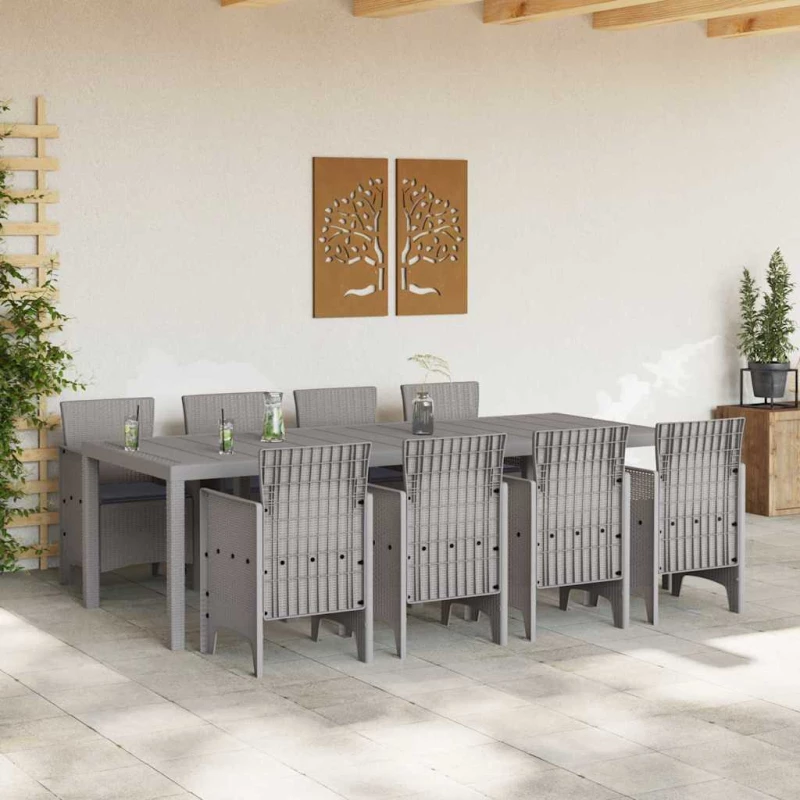 vidaXL Σέτ φαγητού για κήπο 9 pcs Λευκό Rattan Polt
