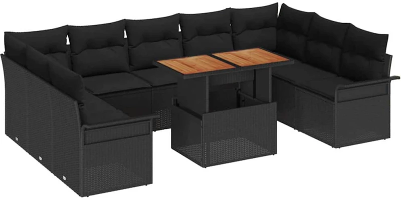 vidaXL Σετ Καναπέ Κήπου με αποθήκευση 10 pcs Μαύρο Πολυ ράταν