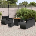 vidaXL Σετ Καναπέ Κήπου με μαξιλάρι 8 pcs Μαύρο 80 x 80 x 71 cm
