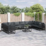 vidaXL Σετ Καναπέ Κήπου με μαξιλάρι 11 pcs Μαύρο Αλουμίνιο