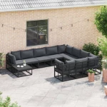 vidaXL Σετ Καναπέ Κήπου με μαξιλάρι 11 pcs Μαύρο Αλουμίνιο