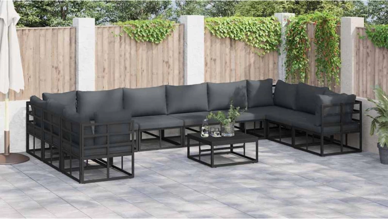 vidaXL Σετ Καναπέ Κήπου με μαξιλάρι 11 pcs Μαύρο Αλουμίνιο