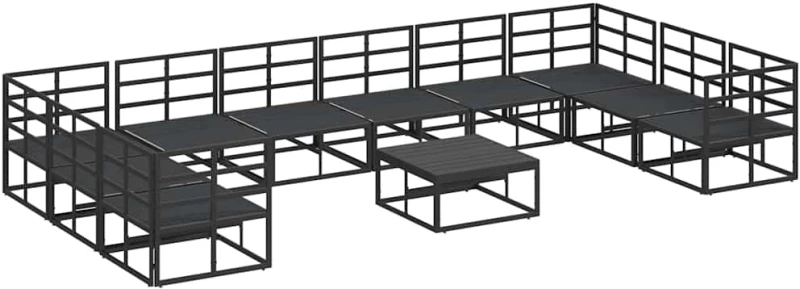 vidaXL Σετ Καναπέ Κήπου με μαξιλάρι 11 pcs Μαύρο Αλουμίνιο