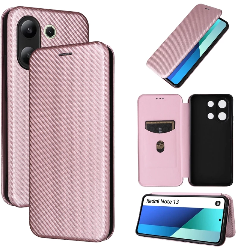For Xiaomi Redmi Note 13 4G Carbon Fiber Texture Flip Leather Phone Case(Pink)
