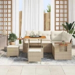 vidaXL Σετ Καναπέ Κήπου με μαξιλάρι 8 pcs Μπεζ Πολυ ράταν
