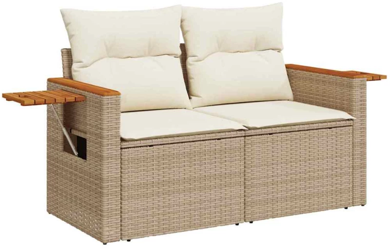 vidaXL Σετ Καναπέ Κήπου με μαξιλάρι 8 pcs Μπεζ Πολυ ράταν