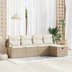 vidaXL Σετ Καναπέ Κήπου με μαξιλάρι 5 pcs Μπεζ Πολυ ράταν