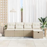vidaXL Σετ Καναπέ Κήπου με μαξιλάρι 5 pcs Μπεζ Πολυ ράταν