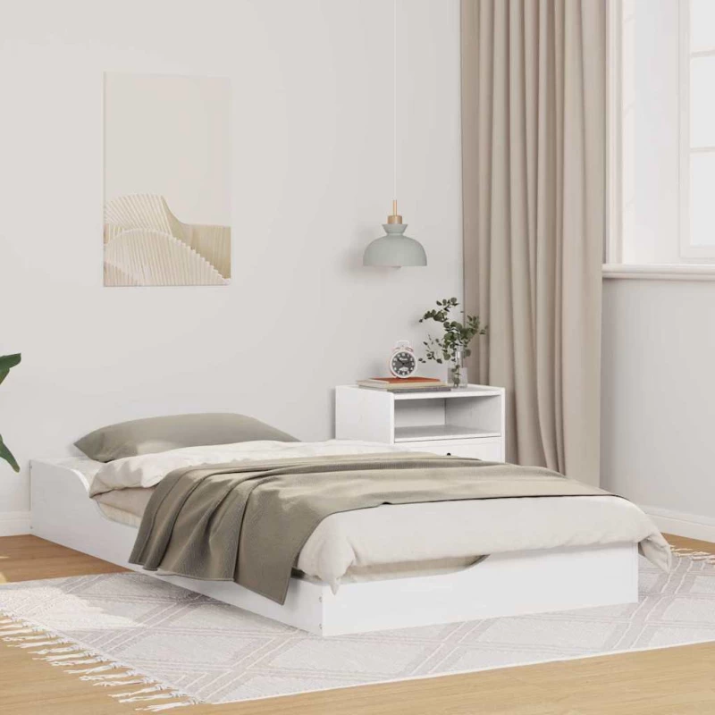 vidaXL Κρεβάτι δαπέδου Λευκό 75 x 190 cm Μασίφ ξύλο πεύκου