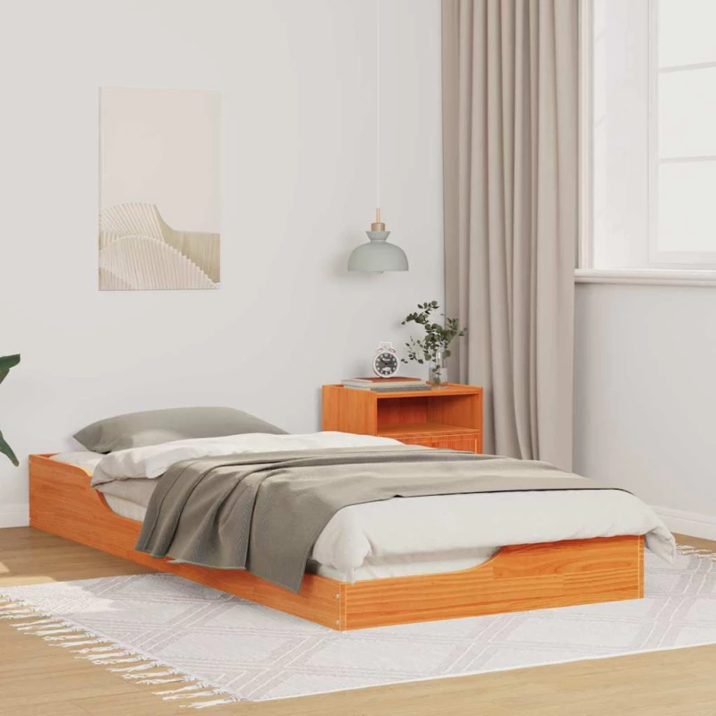 vidaXL Κρεβάτι δαπέδου Καφέ κεριού 100 x 210 cm Μασίφ ξύλο πεύκου