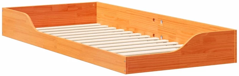 vidaXL Κρεβάτι δαπέδου Καφέ κεριού 100 x 210 cm Μασίφ ξύλο πεύκου