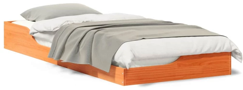 vidaXL Κρεβάτι δαπέδου Καφέ κεριού 100 x 210 cm Μασίφ ξύλο πεύκου