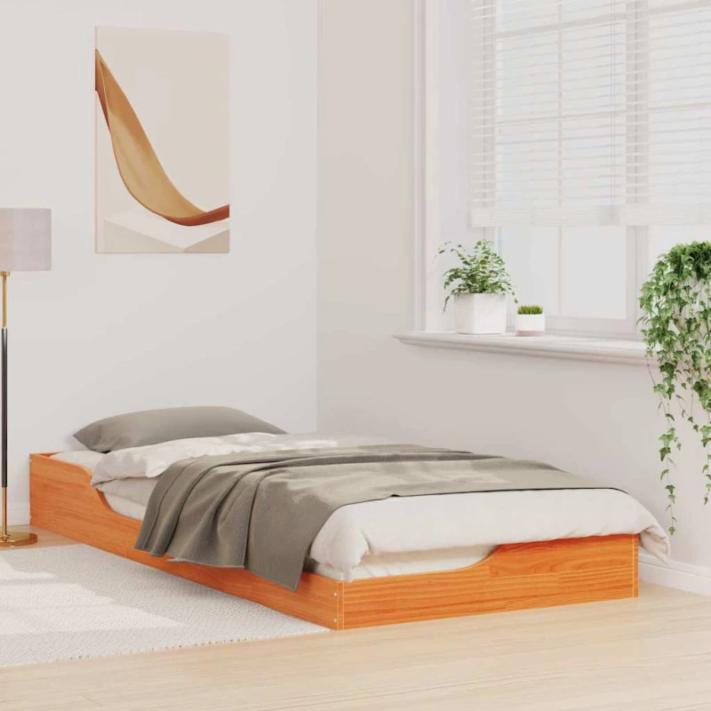 vidaXL Κρεβάτι δαπέδου Καφέ κεριού 100 x 210 cm Μασίφ ξύλο πεύκου