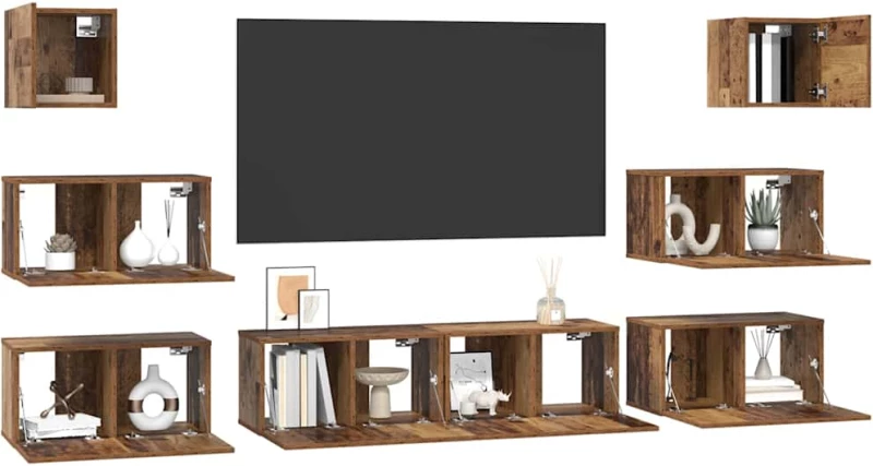 vidaXL Σετ επίπλου τηλεόρασης 8 pcs Παλαιό ξύλο 60 x 30 x 30 cm