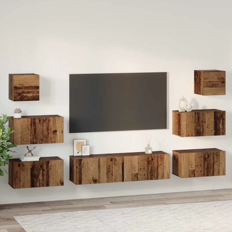 vidaXL Σετ επίπλου τηλεόρασης 8 pcs Παλαιό ξύλο 60 x 30 x 30 cm