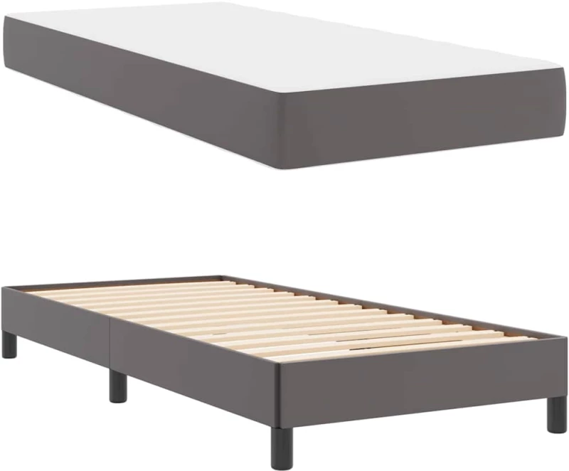 vidaXL Κρεβάτι με στρώμα Γκρι 90 x 190 cm Τεχνητό δέρμα