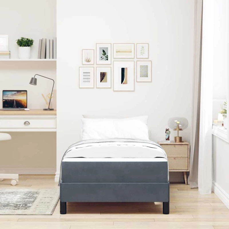 vidaXL Κρεβάτι box spring με στρώμα Σκούρο Γκρι 90 x 200 cm Βελούδο
