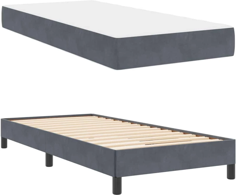 vidaXL Κρεβάτι box spring με στρώμα Σκούρο Γκρι 90 x 200 cm Βελούδο