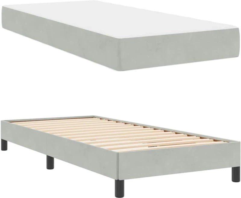 vidaXL Κρεβάτι box spring με στρώμα Ανοιχτό γκρι 100 x 200 cm Βελούδο