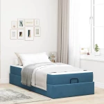 vidaXL Σκελετός Κρεβατιού με στρώμα Μπλε 90 x 200 cm Βελούδο