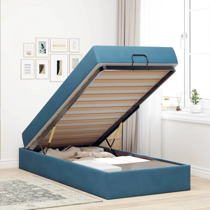 vidaXL Σκελετός Κρεβατιού με στρώμα Μπλε 90 x 200 cm Βελούδο
