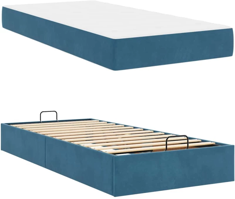 vidaXL Σκελετός Κρεβατιού με στρώμα Μπλε 90 x 200 cm Βελούδο