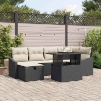 vidaXL Σετ Καναπέ Κήπου με μαξιλάρι 7 pcs Μαύρο Πολυ ράταν